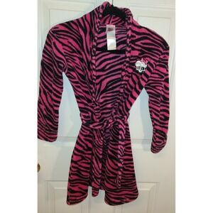 MONSTER High ROBE Girls Med  Soft Plush Pink Zebra Print Bathrobe Tie